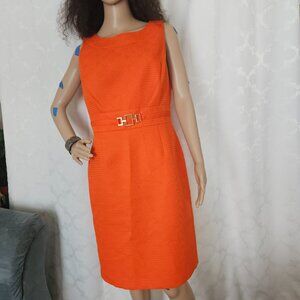 ** Tahari S Levine Orange Textured Sleeveless Sheath Dress**
